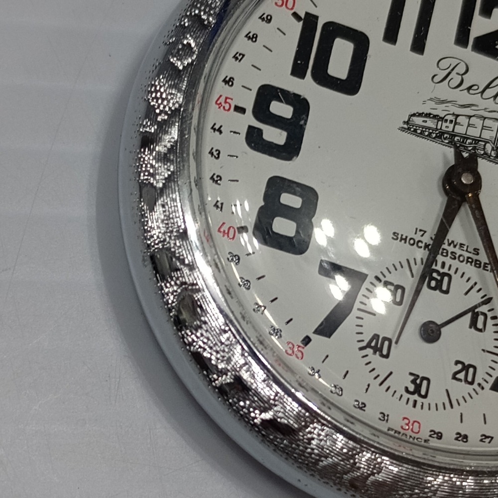 Belle-Suisse‎ Pocket Watch 17 Jewels Shock Absorber "Belle" Train Motif Vtg Box - Picture 7 of 16